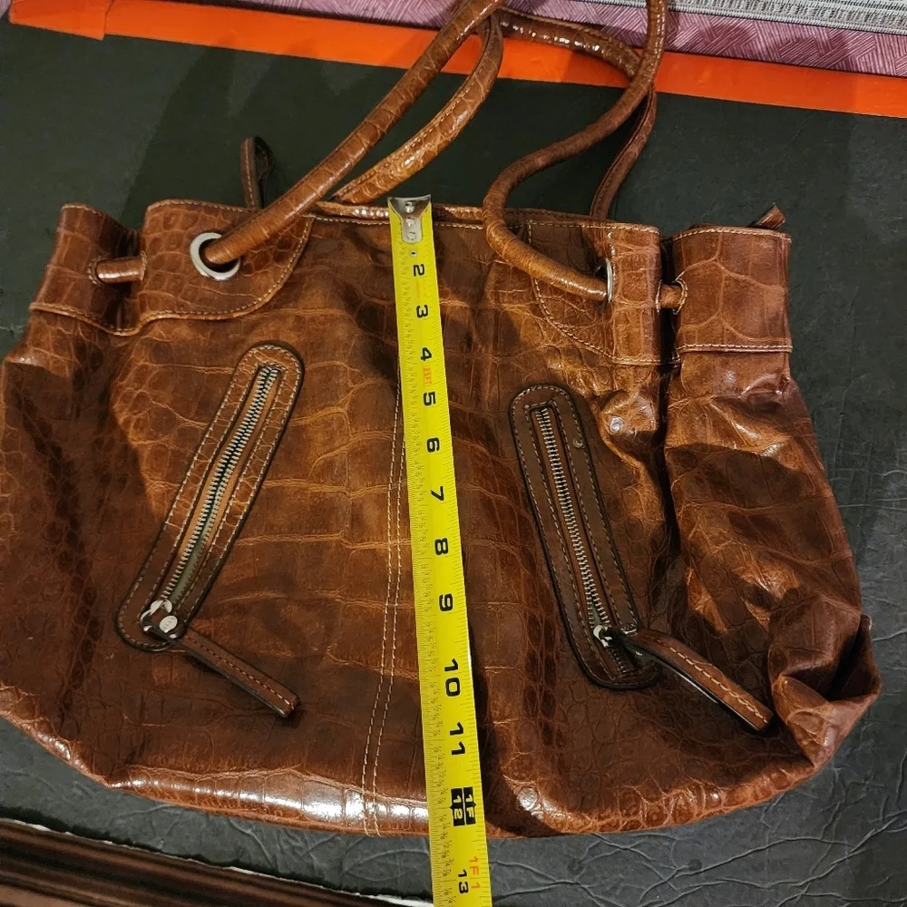 Elle Embossed Brown Vinyl Shoulder Bag - Picture 13 of 13